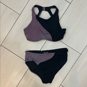 Athleta Black and Plum Colorblock Sport Bikini Set